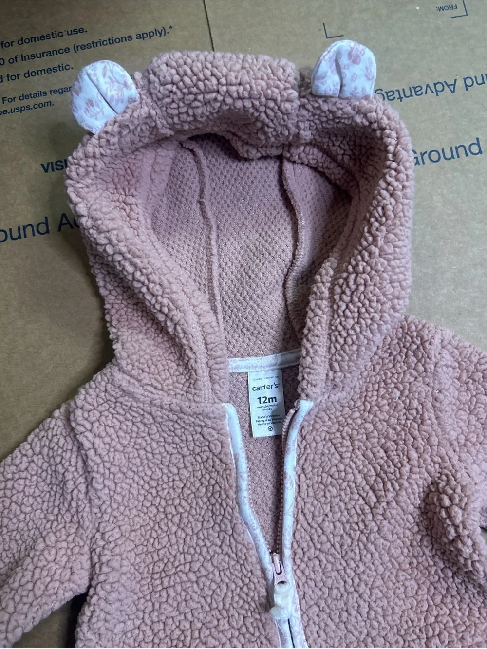 Carter's Plush Sherpa Hooded One-Piece in Dusty Pink